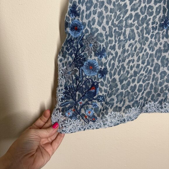Johnny Was Biya Bluewell Chiffon Silk Embroidered Blouse BWomens Size M Boho Art - Picture 7 of 12